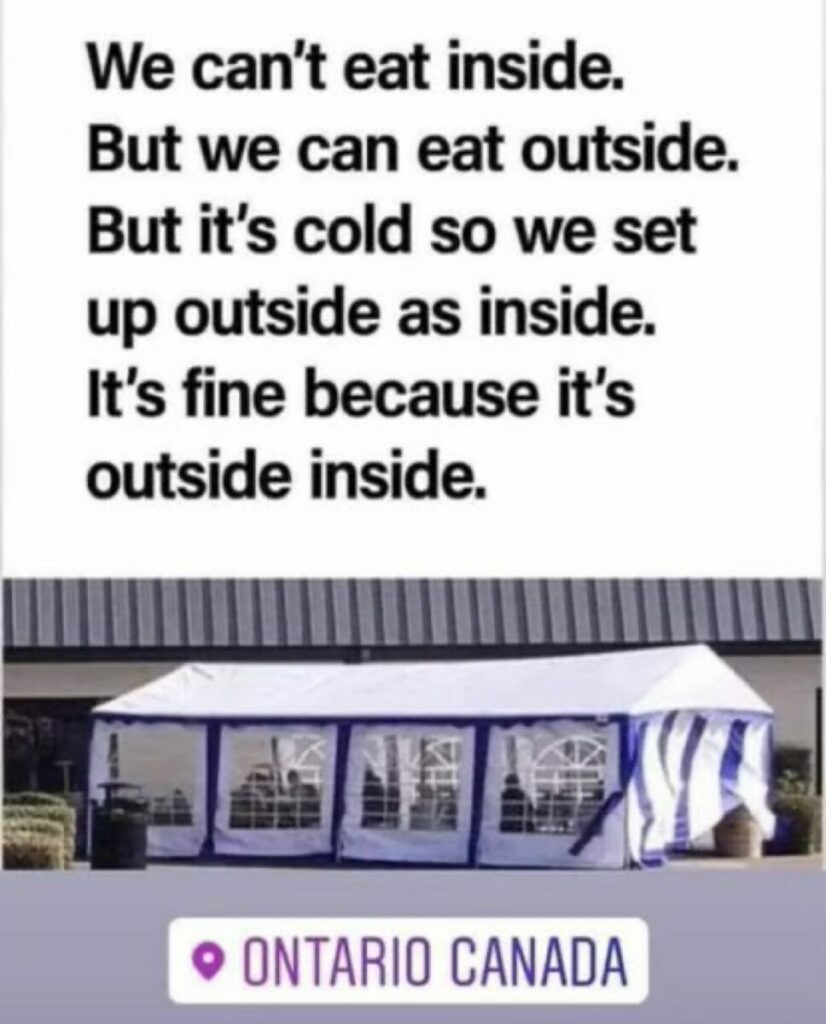 We can't eat inside. It's outside inside.