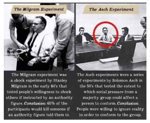 Milgram and Asch experiments in mind-control