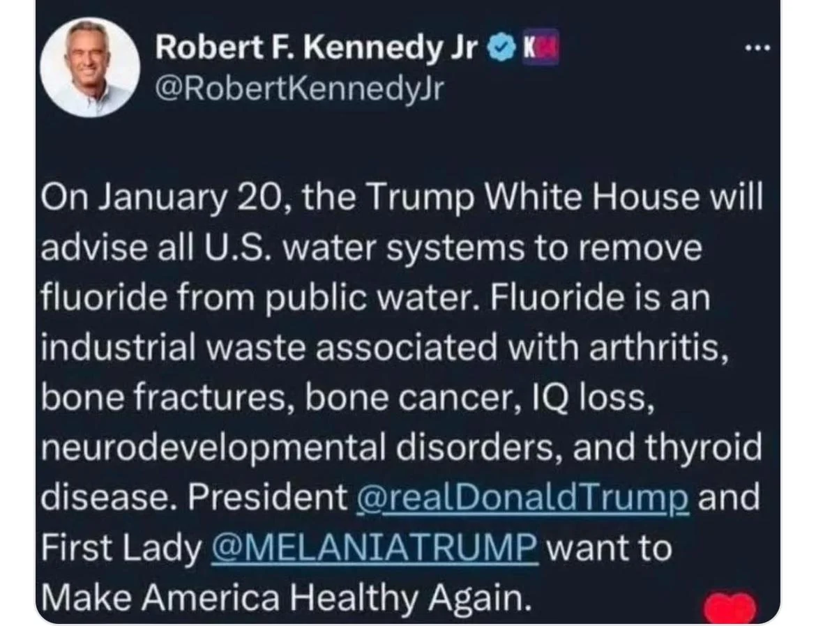 White House will advise all US water systems to remove fluoride from public water