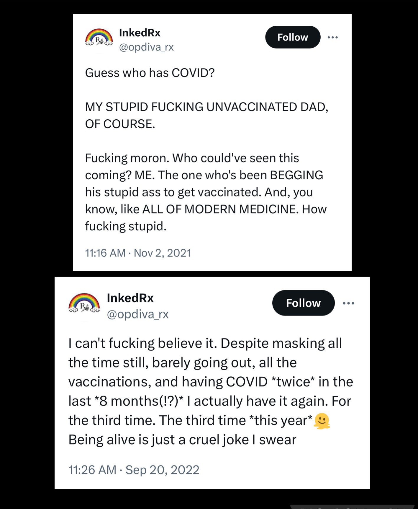 Guess who has covid, my dad of course